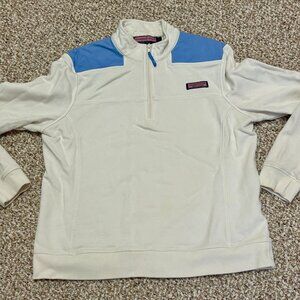 ~~Vineyard Vines The Shep Shirt Sweater Womens L White Blue Long Sleeve 1/4 Zip